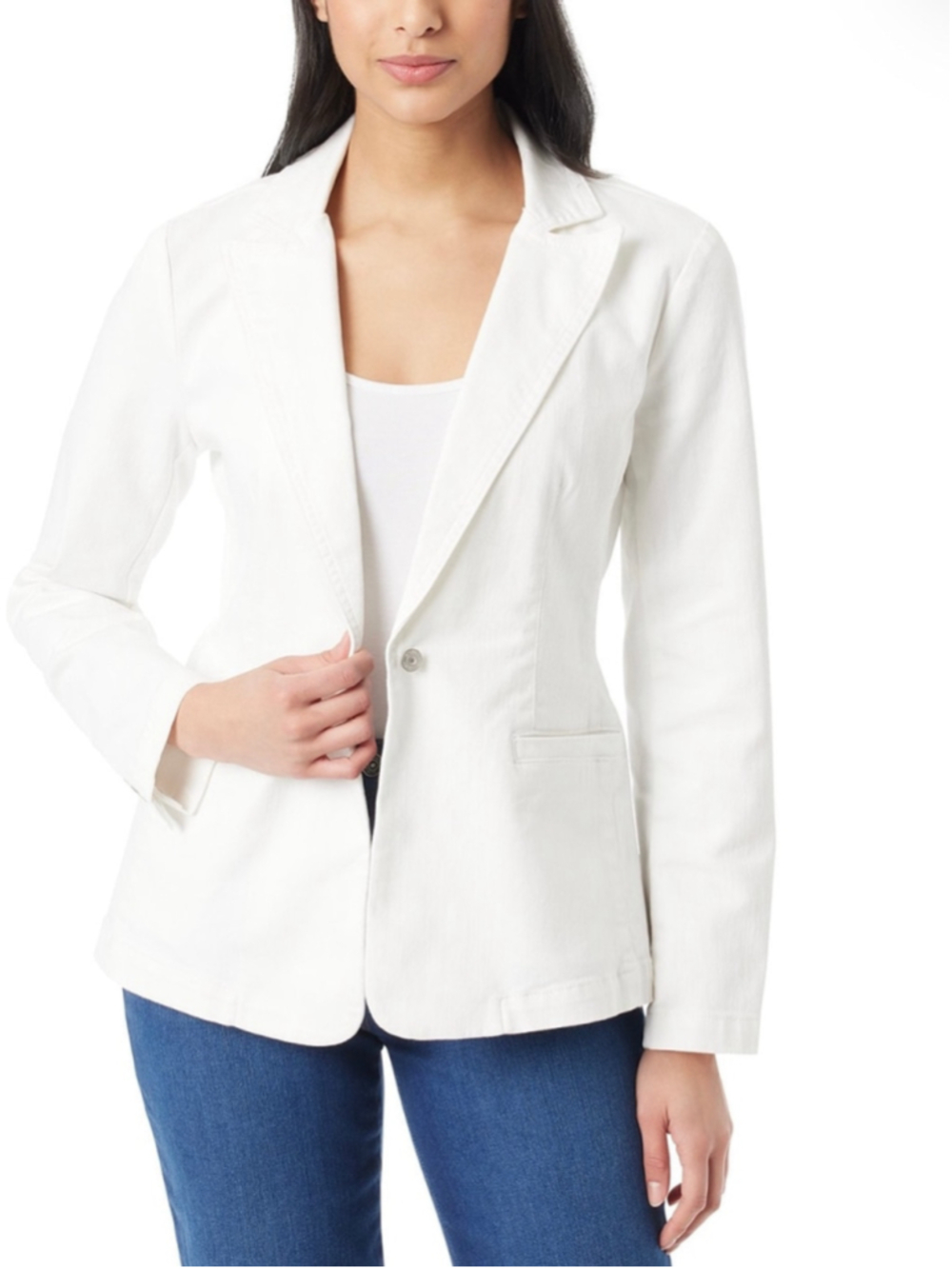 Gloria Vanderbilt Women's Denim One-Button Blazer in Vintage White Size M